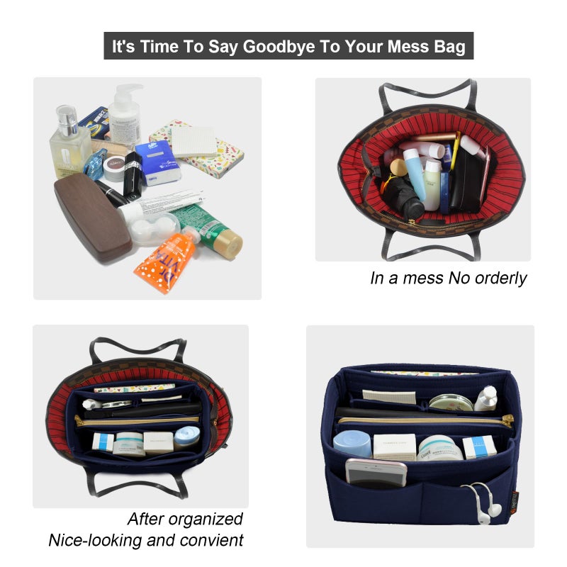 OMYSTYLE Navy Large Organizer Insert, Felt Tote Bag Organizer Insert with 5 Sizes, Handbag Dividers for Inside Purse, Compatible with Longchamp, Neverful, Speedy and More - Image 4